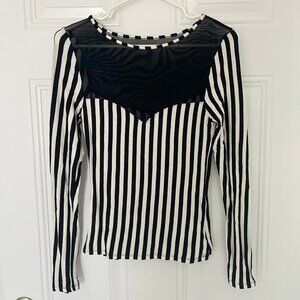 Sexy Mesh Black and White Stripe Top